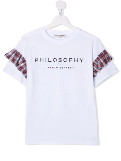 Philosophy Di Lorenzo Serafini Teen Tartan-detail Logo-print T-shirt In White