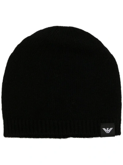 Emporio Armani Logo-patch Knitted Beanie In Black