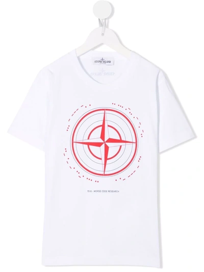 Stone Island Junior Kids' Logo-print Cotton T-shirt In White