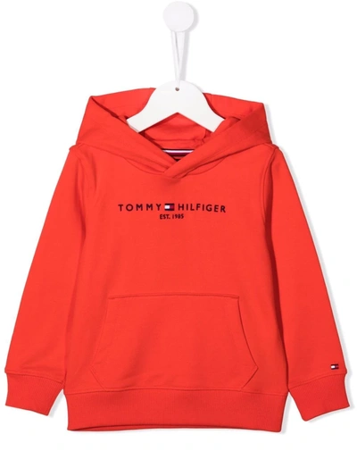 Tommy Hilfiger Junior Kids' Logo-print Pullover Hoodie In Red