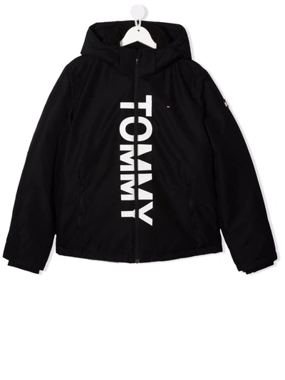 Tommy Hilfiger Junior Teen Logo-print Hooded Jacket In Black