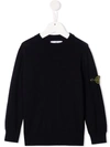 Stone Island Kids' Logo-patch Sleeve Jumper In Blue