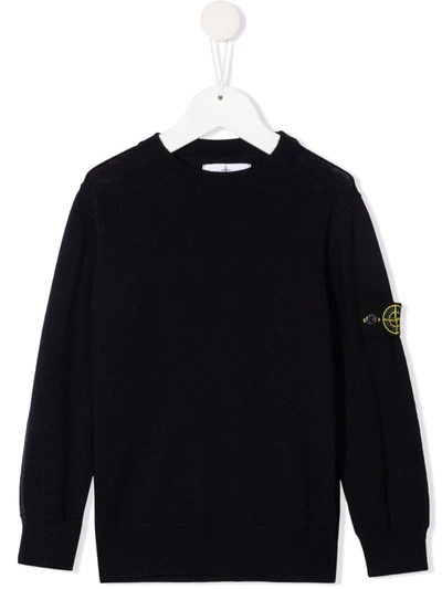 Stone Island Junior Logo-patch Sleeve Jumper In Blue