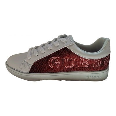 Pre-owned Guess Vegan Leather Trainers In White