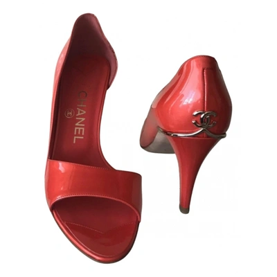 Pre-owned Chanel Patent Leather Sandals In Red