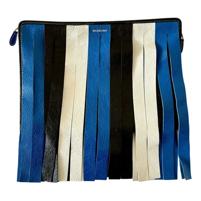 Pre-owned Balenciaga Bazar Bag Leather Clutch Bag In Blue