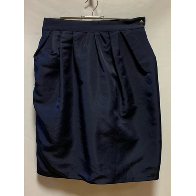 Pre-owned Lanvin Silk Mid-length Skirt In Navy