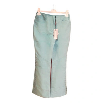 Pre-owned Roccobarocco Velvet Trousers In Turquoise