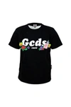 Gcds Short Sleeve Crew Neck T-shirt With Rhinestone Applications In Black