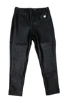 Monnalisa Leggings Trousers In Super Stretch Eco-leather With Applied Metal Heart In Black