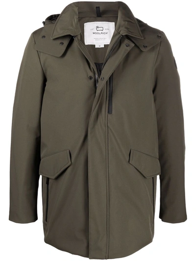 Woolrich Hooded Mid-length Coat In Grün