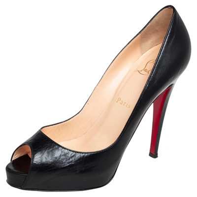 Pre-owned Christian Louboutin Black Leather Very Prive Peep Toe Pumps Size 38.5