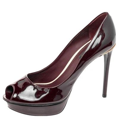 Pre-owned Louis Vuitton Burgundy Patent Leather Eyeline Peep Toe Platform Pumps Size 39