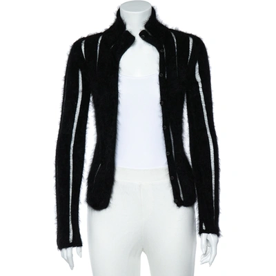 Pre-owned Saint Laurent Yves  Rive Gauche Black Angora Paneled Cardigan S