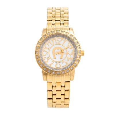 Pre-owned Aigner Mother Of Pearl Gold Plated Stainless Steel Cortina A26300 Women's Wristwatch 36 Mm