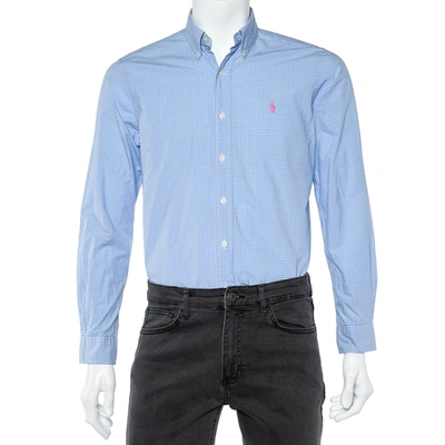 Pre-owned Ralph Lauren Light Blue Check Cotton Button Down Shirt S