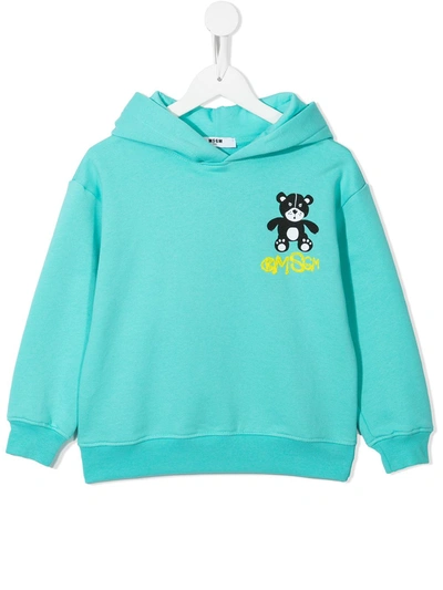 Msgm Kids' Logo-print Cotton Hoodie In Blue