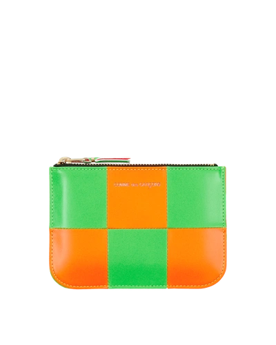 Comme Des Garçons Fluo Square Zip Pouch In Light Orange/ Green