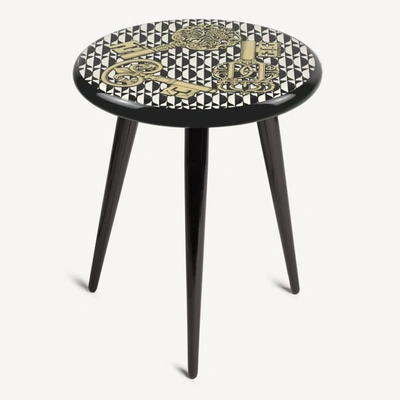 Fornasetti Stool Chiavi E Losanghe In White/black/gold