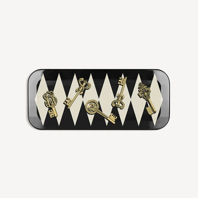 Fornasetti Tray Chiavi Gold And Rombi In White/black/gold