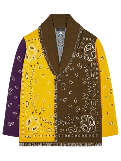 Alanui Cashmere Bandana Patchwork Cardigan Brown And Yellow In ["blue", "green", "purple", "yellow"]