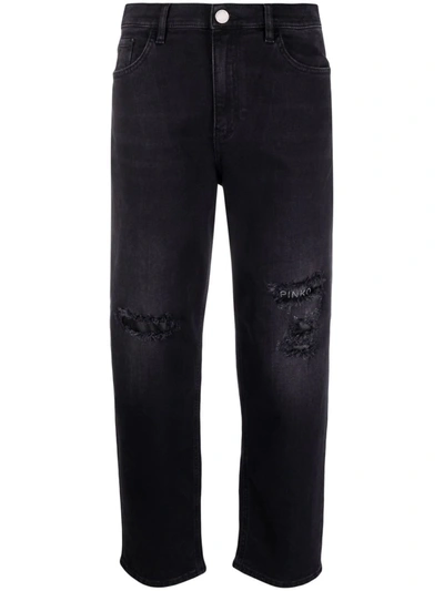 Pinko Distressed-effect Straight-leg Jeans In Schwarz