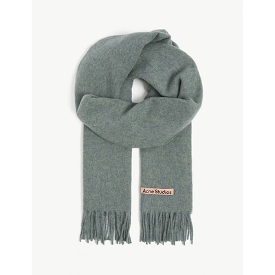 Acne Studios Canada New Logo-embroidered Wool Scarf In Dusty Green Melange