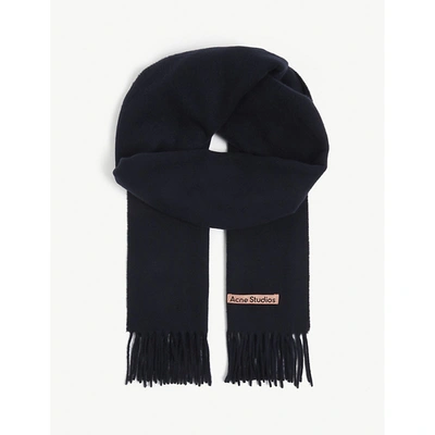 Acne Studios Canada New Logo-embroidered Wool Scarf In Navy Blue