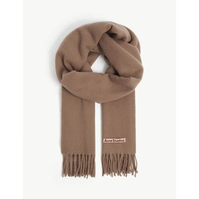 Acne Studios Canada New Logo-embroidered Wool Scarf In Caramel Brown