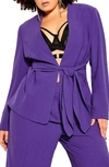 City Chic Elegance Tie Front Blazer In Royal Puple