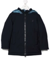 Herno Teen Zip-up Hooded Down Coat In Blue