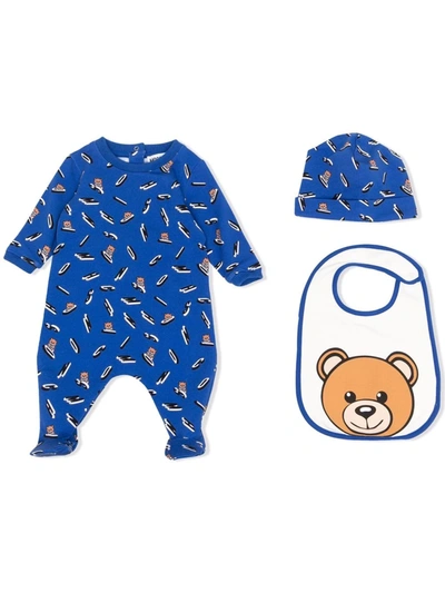 Moschino Babies' Teddy Bear-print Romper Set In Blue