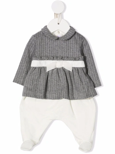 Il Gufo Pinstripe Ruffled-blouse Babygrow In Latte/grigio