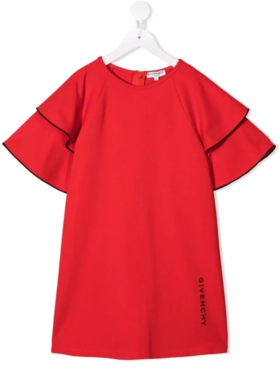 Givenchy Kids' Logo-print Ruffled Dress In Red