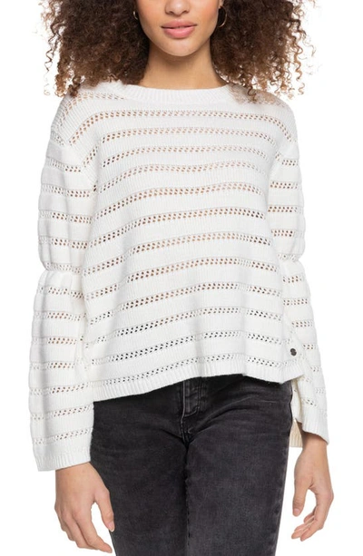 Roxy Aloha Open Stitch Cotton Blend Sweater In Snow White