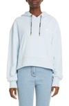 Balmain Cropped Flocked Logo Detail Hoodie In Pale Blue/ White