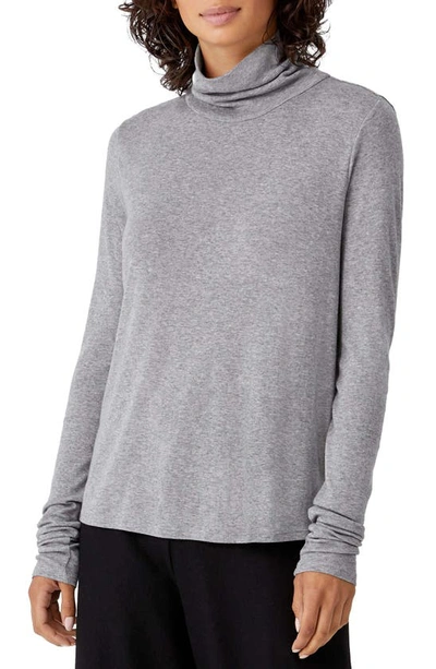 Eileen Fisher Scrunched Sleeve Turtleneck Top In Moon