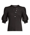 Veronica Beard Coralee Puff-sleeve Stretch Cotton Top In Black