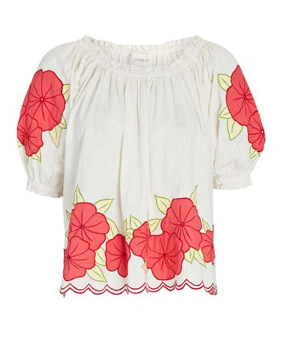 The Great The Applique Floral Garland Top In Cream Wred