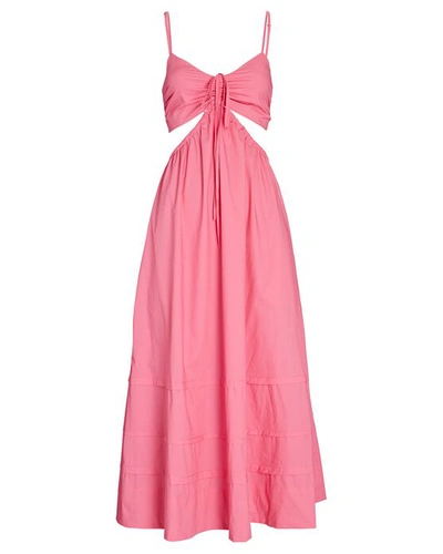 Nicholas Baylee Cutout Gathered Cotton-poplin Midi Dress In Pink