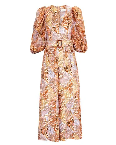 Zimmermann Concert Belted Paisley-print Linen And Ramie Jumpsuit In Multi
