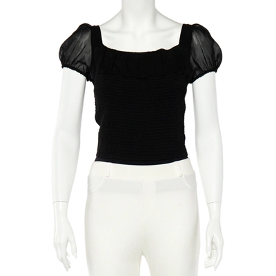 Pre-owned Emporio Armani Black Silk Smocked Sheer Top S