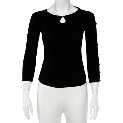 Pre-owned Emporio Armani Black Silk Knit Crystal Detail Long Sleeve Top M