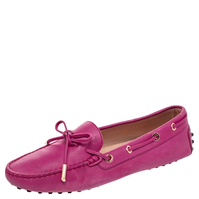 Pre-owned Tod's Pink Leather Gommino Slip On Loafers Size 38