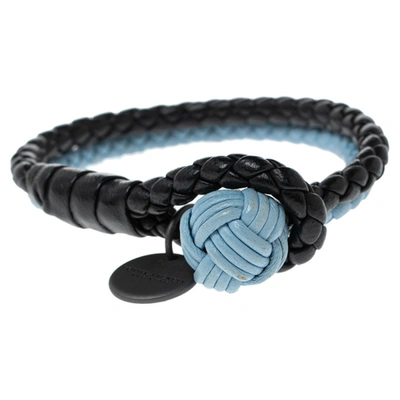 Pre-owned Bottega Veneta Blue & Black Intrecciato Leather Double Knot Bracelet