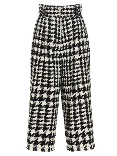 Dolce & Gabbana Houndstooth-pattern Cropped Trousers In Black