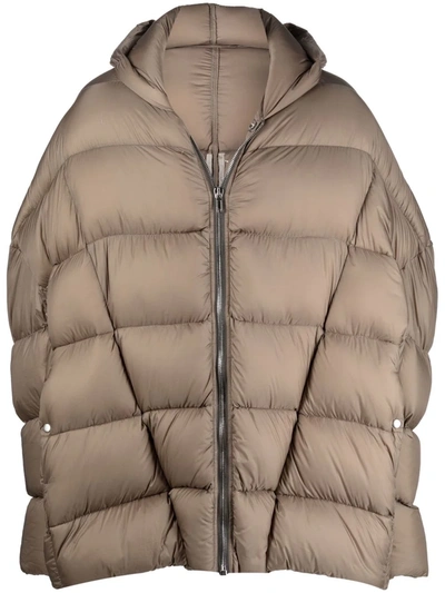 Rick Owens Hooded Puffer Coat In Green