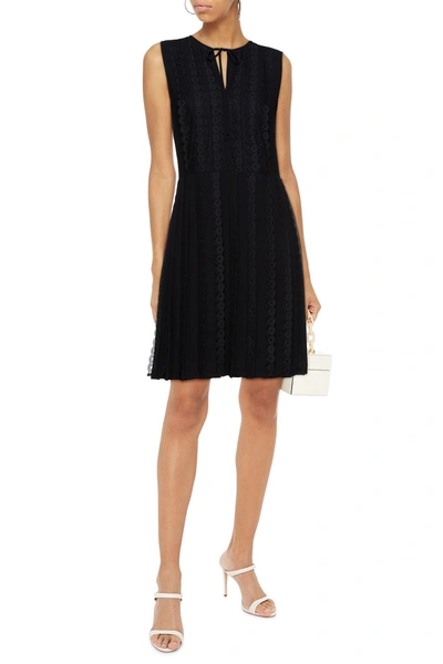 Red Valentino Lace-trimmed Pleated Georgette Mini Dress In Black
