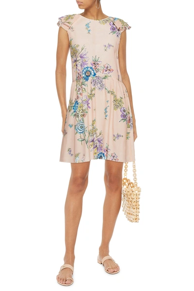 Red Valentino Gathered Floral-print Silk Crepe De Chine Dress In Baby Pink