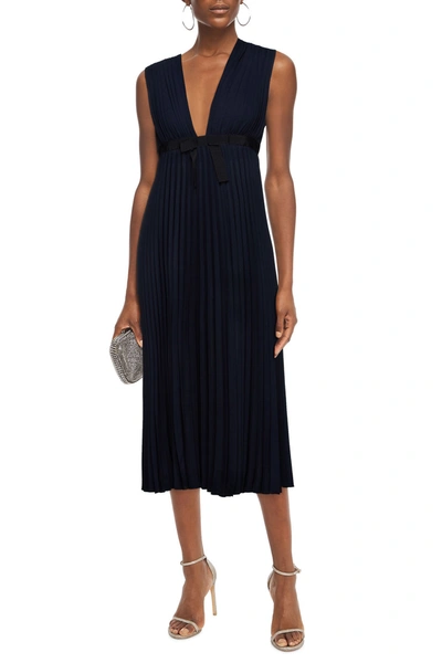 Red Valentino Bow-embellished Pleated Crepe Midi Dress In Blue